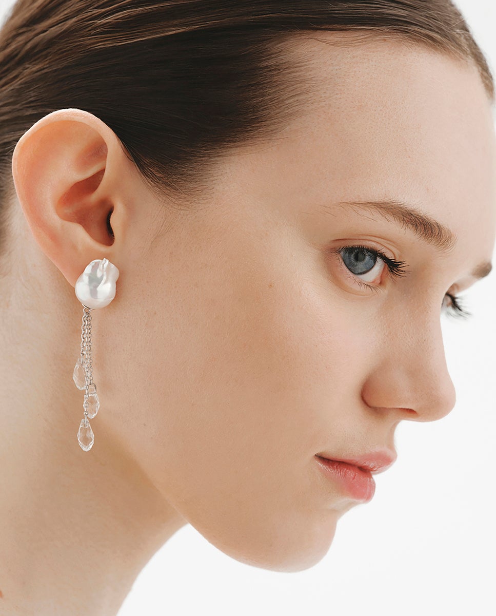 Pendentes Grandes com Pérolas Barrocas e Cristais Branco-2