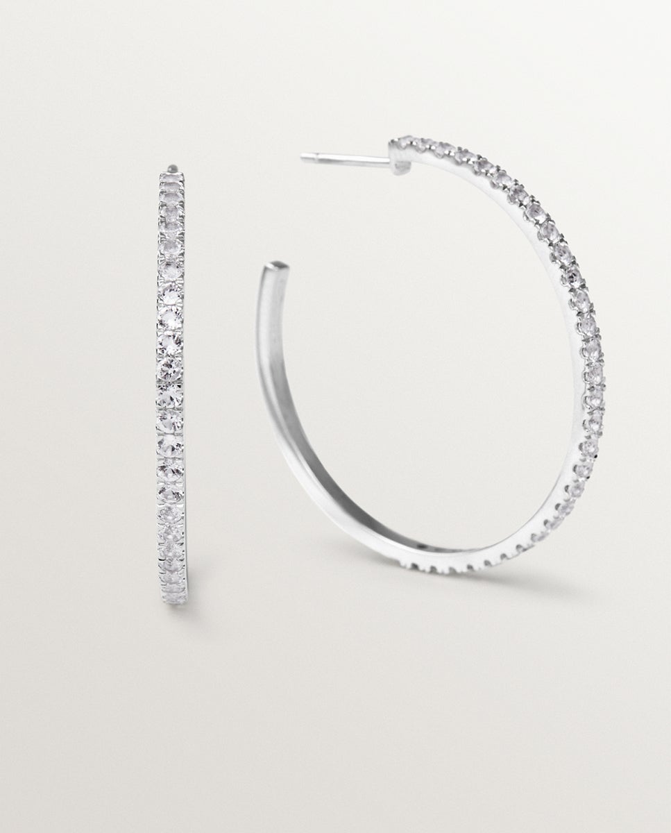 Imagem 0 de Brincos de Argola Grandes de Prata 925 com Topázios Brancos