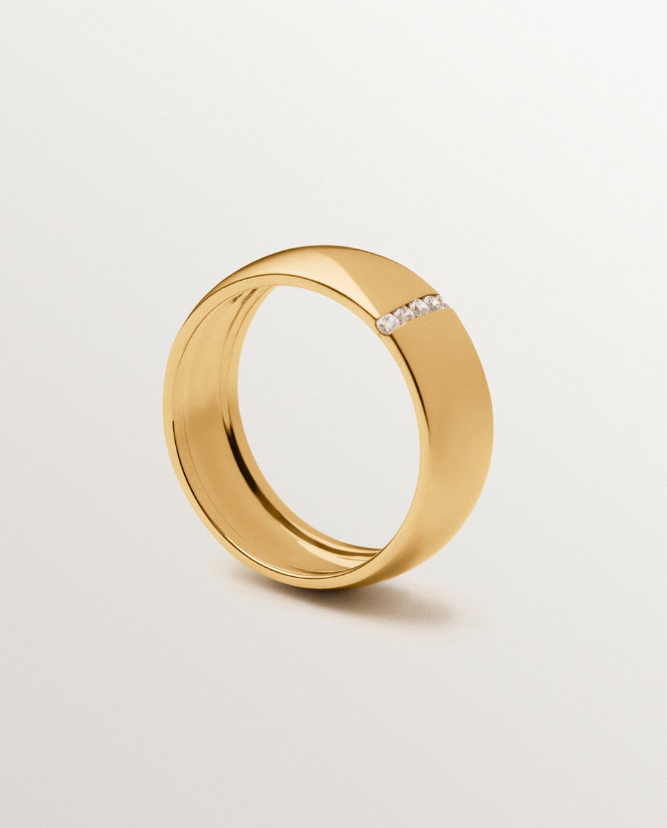 Anel de Compromisso de Ouro Amarelo de 9k com Diamantes Lab Grown Branco/Amarelo-5