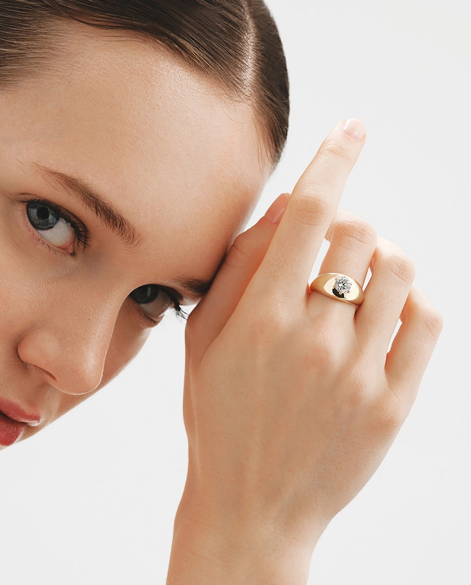 Anel de Compromisso de Ouro Amarelo de 9k com Diamante Lab Grown Ouro-1