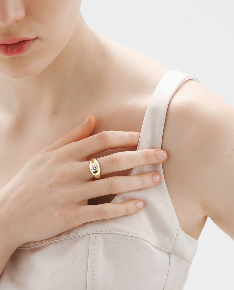 Anel de Compromisso de Ouro Amarelo de 9k com Diamante Lab Grown Ouro-3