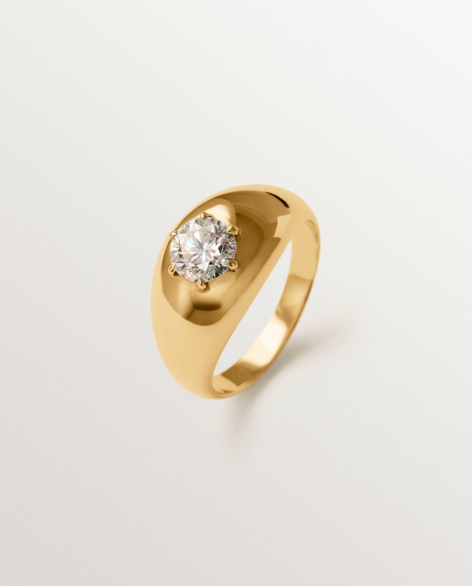 Anel de Compromisso de Ouro Amarelo de 9k com Diamante Lab Grown Ouro-4