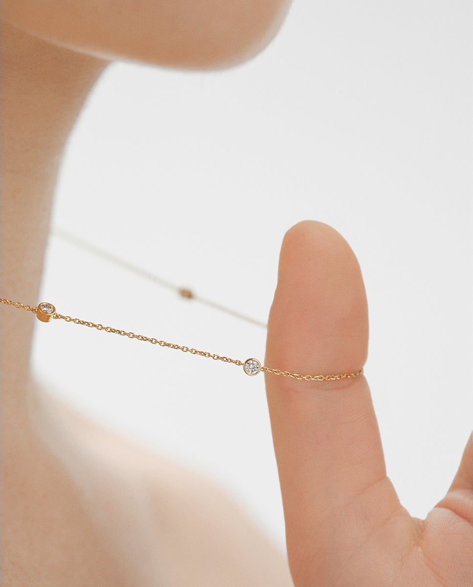 Colar de Ouro Amarelo de 9k com Diamantes Lab Grown Transparente-2
