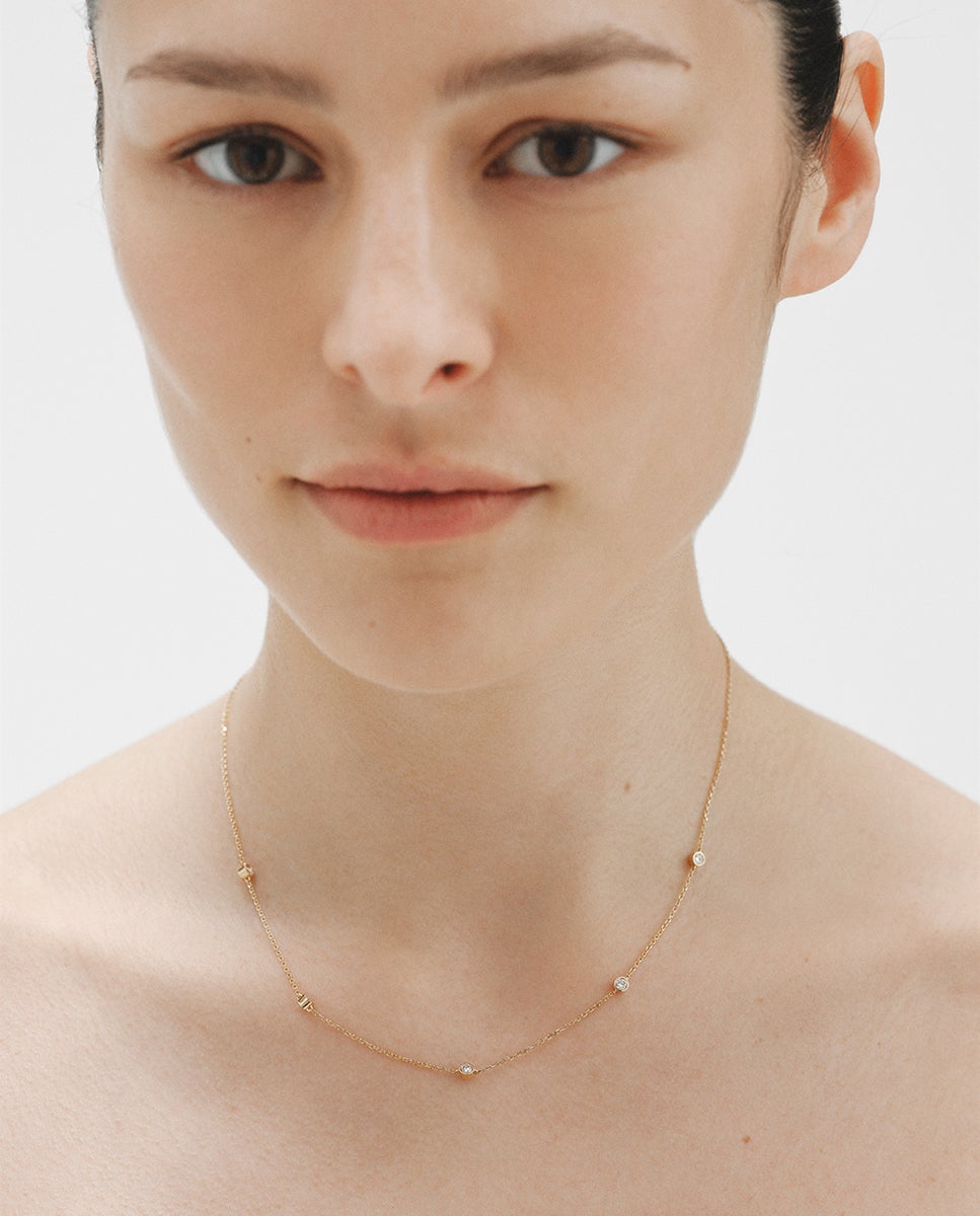 Colar de Ouro Amarelo de 9k com Diamantes Lab Grown Transparente-4