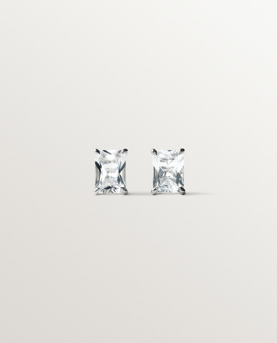 Brincos de Botão de Prata 925 com Quartzos Brancos Branco-1