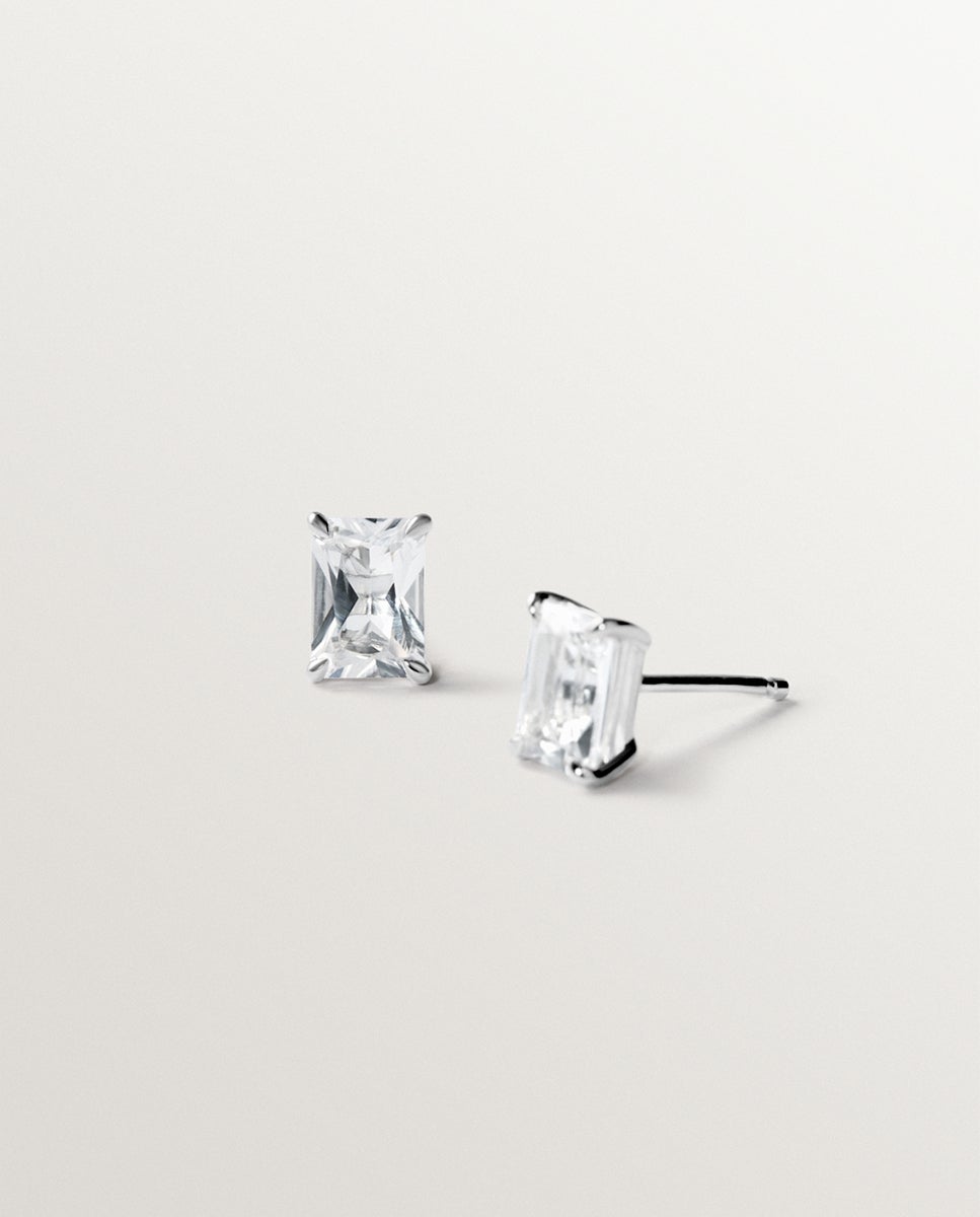Brincos de Botão de Prata 925 com Quartzos Brancos Branco-2