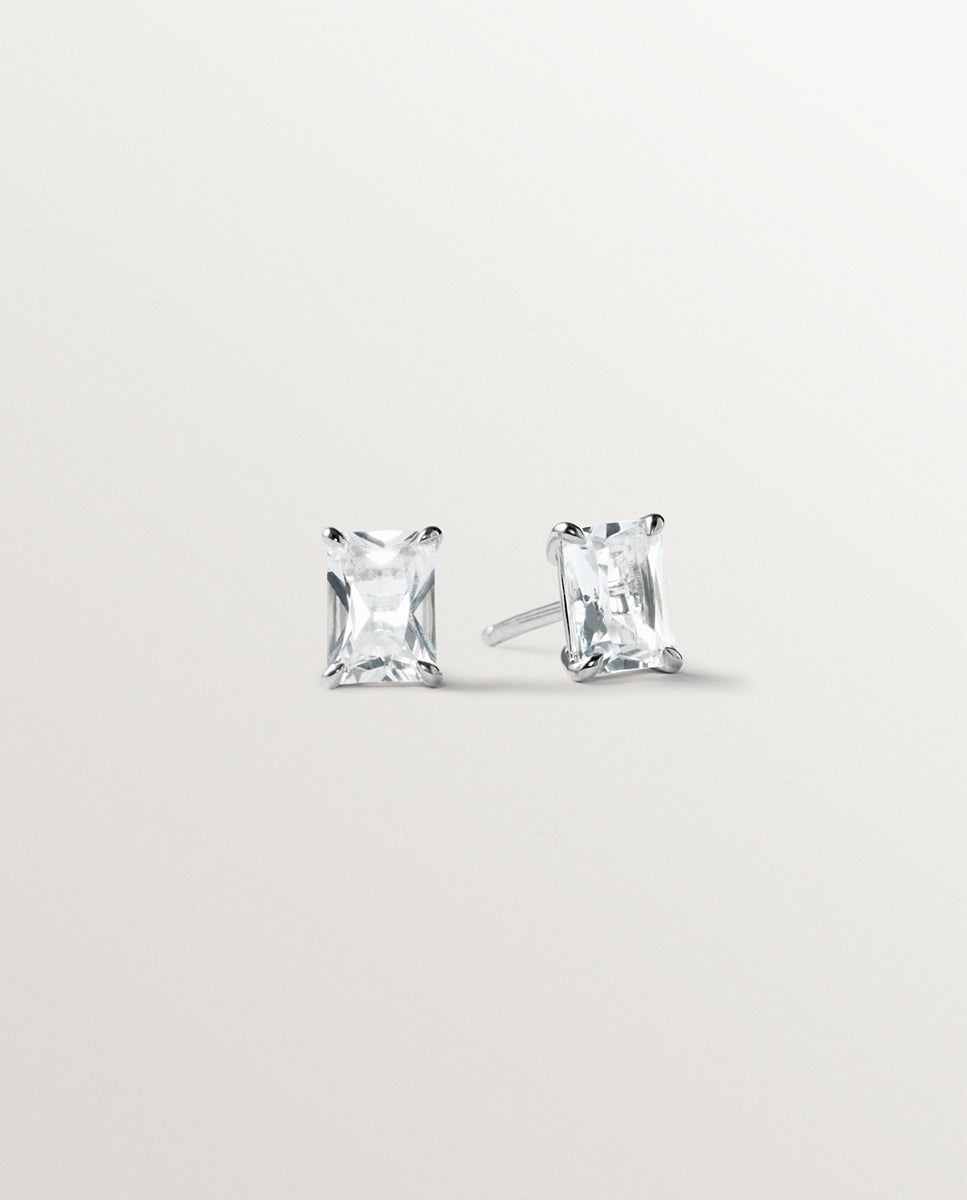 Brincos de Botão de Prata 925 com Quartzos Brancos Branco-3