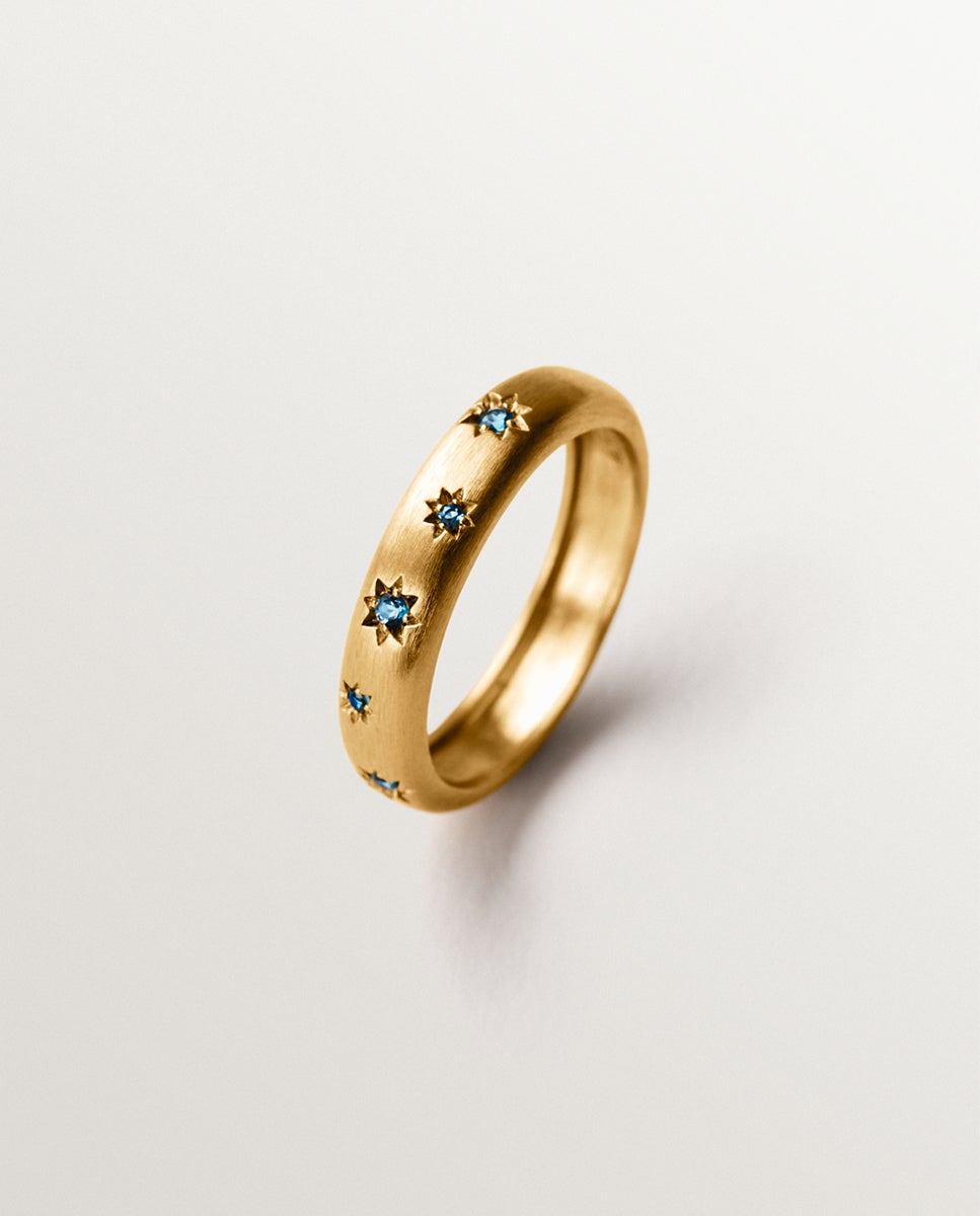 Imagem 0 de Anel de Prata 925 Banhada em Ouro Amarelo de 18k com Topázios Azuis