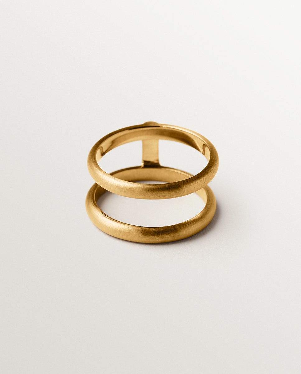 Anel Duplo de Prata 925 Banhada em Ouro Amarelo de 18k Dourado-3