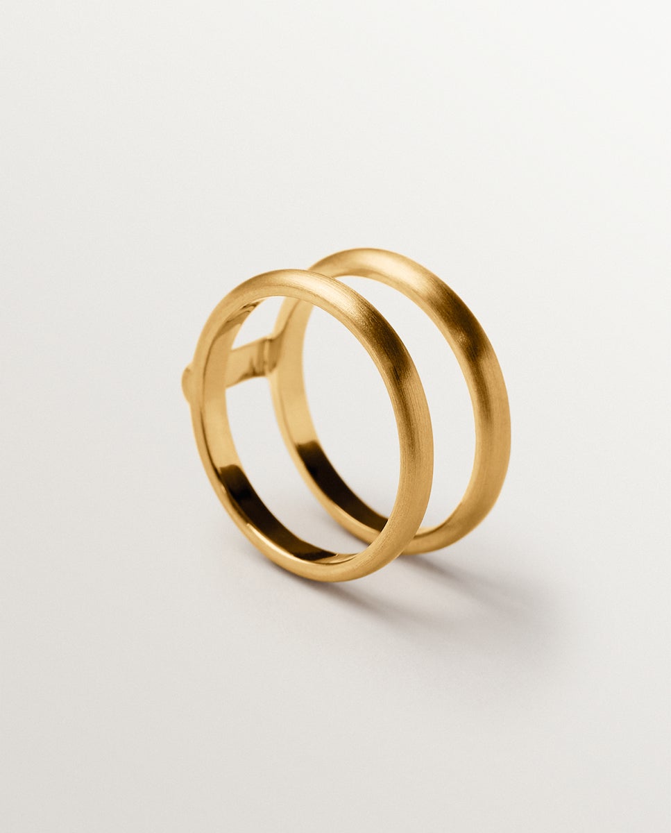 Anel Duplo de Prata 925 Banhada em Ouro Amarelo de 18k Dourado-5