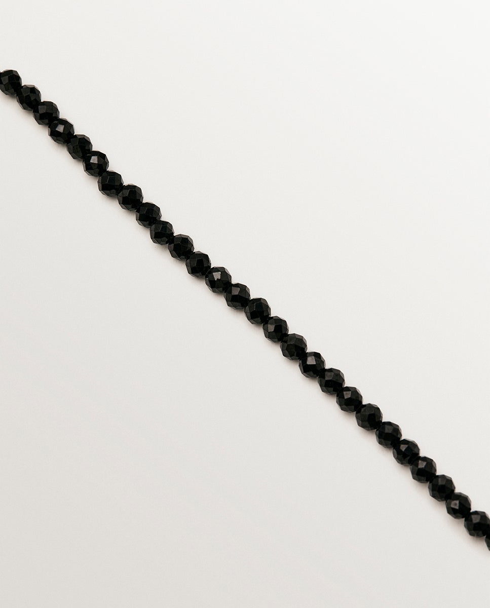 Colar de Prata 925 com Espinelas Negras e Pérola Branco Brilho / Cinzento-3