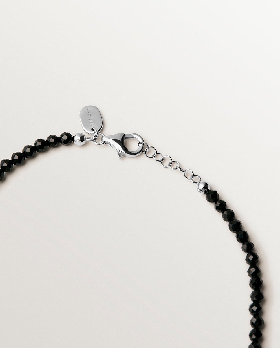 Colar de Prata 925 com Espinelas Negras e Pérola Branco Brilho / Cinzento-5