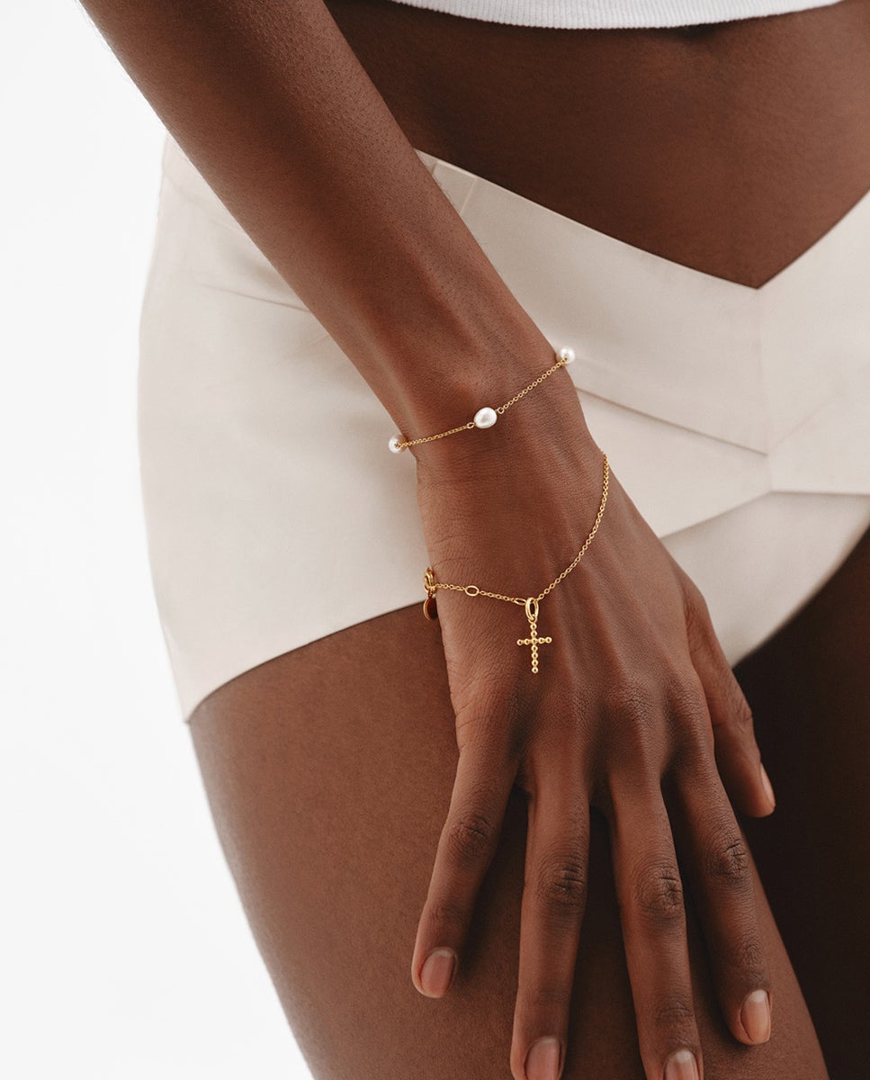 Pulseira de Prata 925 Banhada em Ouro Amarelo de 18k com Pedras Branco brilho-6