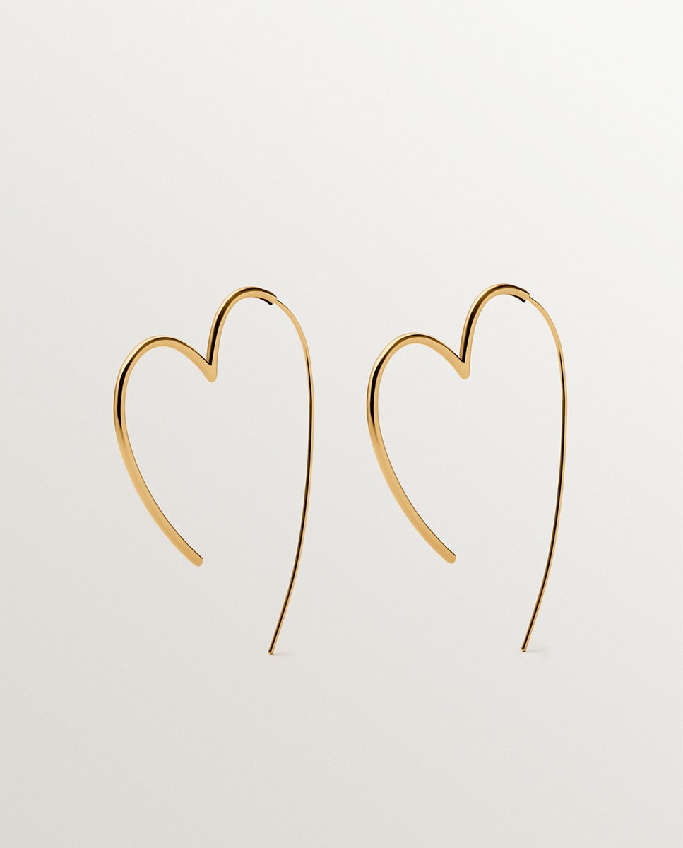 Brincos Grandes de Prata Banhada em Ouro Amarelo de 18k, Topázios Brancos e Forma de Coração Ouro-3