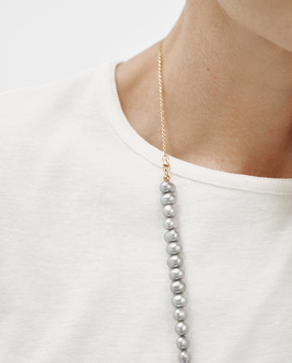 Colar de Prata 925 Banhada em Ouro Amarelo de 18k com Pérolas Cinzentas Prata-4