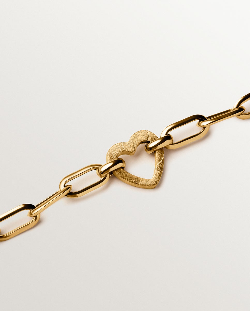 Amor Coração de Prata Banhada em Ouro Amarelo de 18k Ouro-3