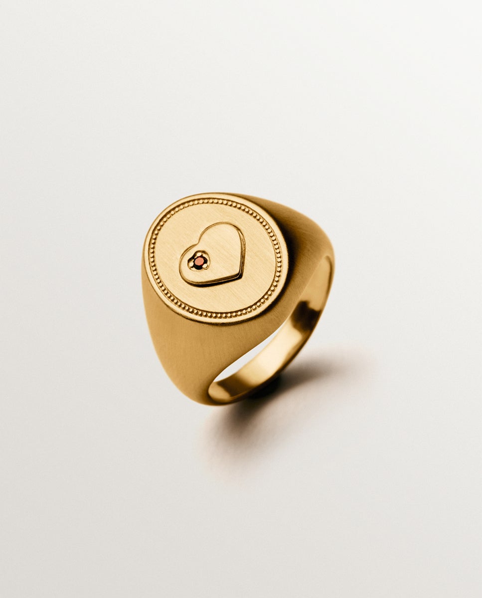 Anel Liso de Prata com Banho em Ouro Amarelo de 18k com Granada Rosa Ouro-1