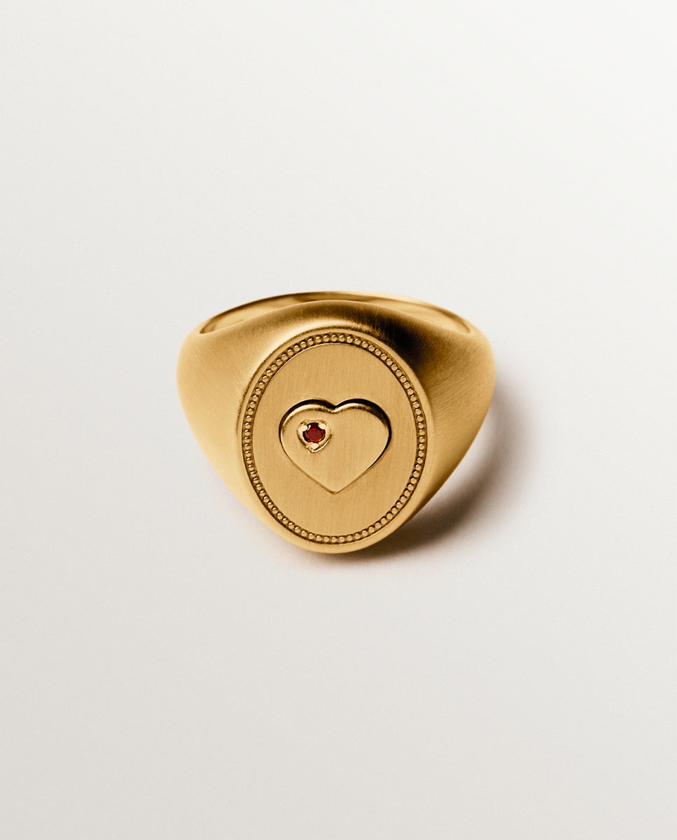 Anel Liso de Prata com Banho em Ouro Amarelo de 18k com Granada Rosa Ouro-3