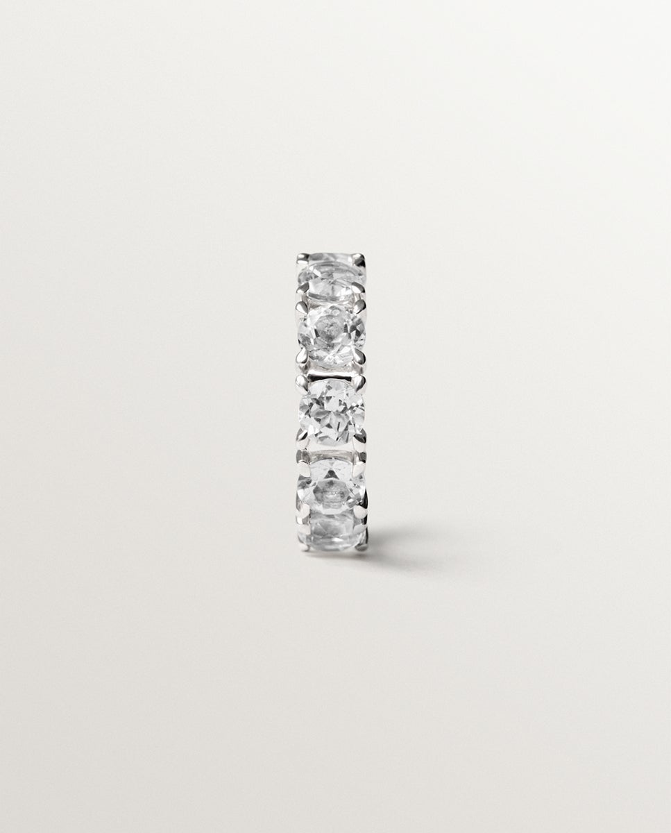 Brincos Earcuff Grosso de Prata 925 com Topázios Brancos Prateado-3