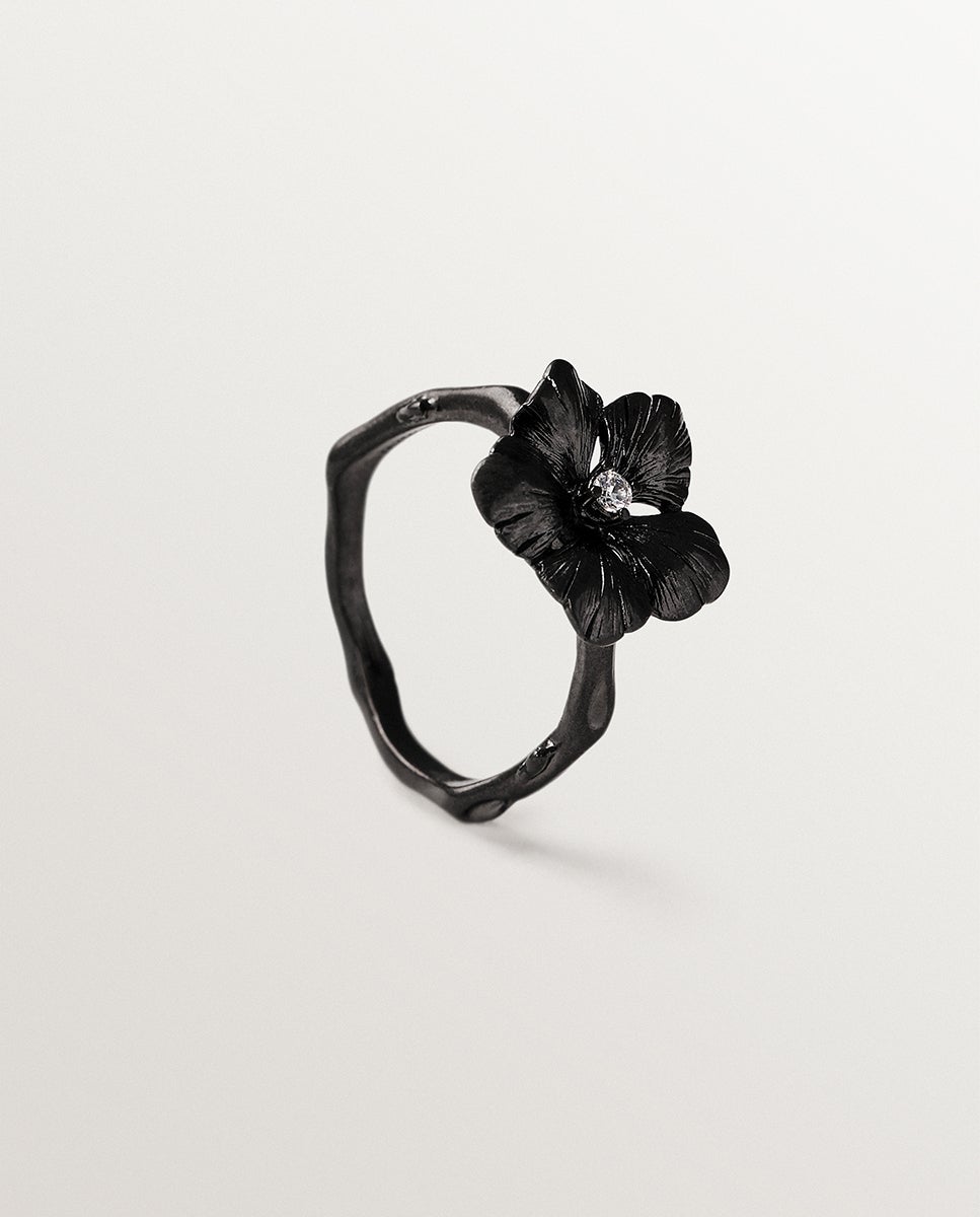 Anel com Cristal e Forma de Flor Transparente-5
