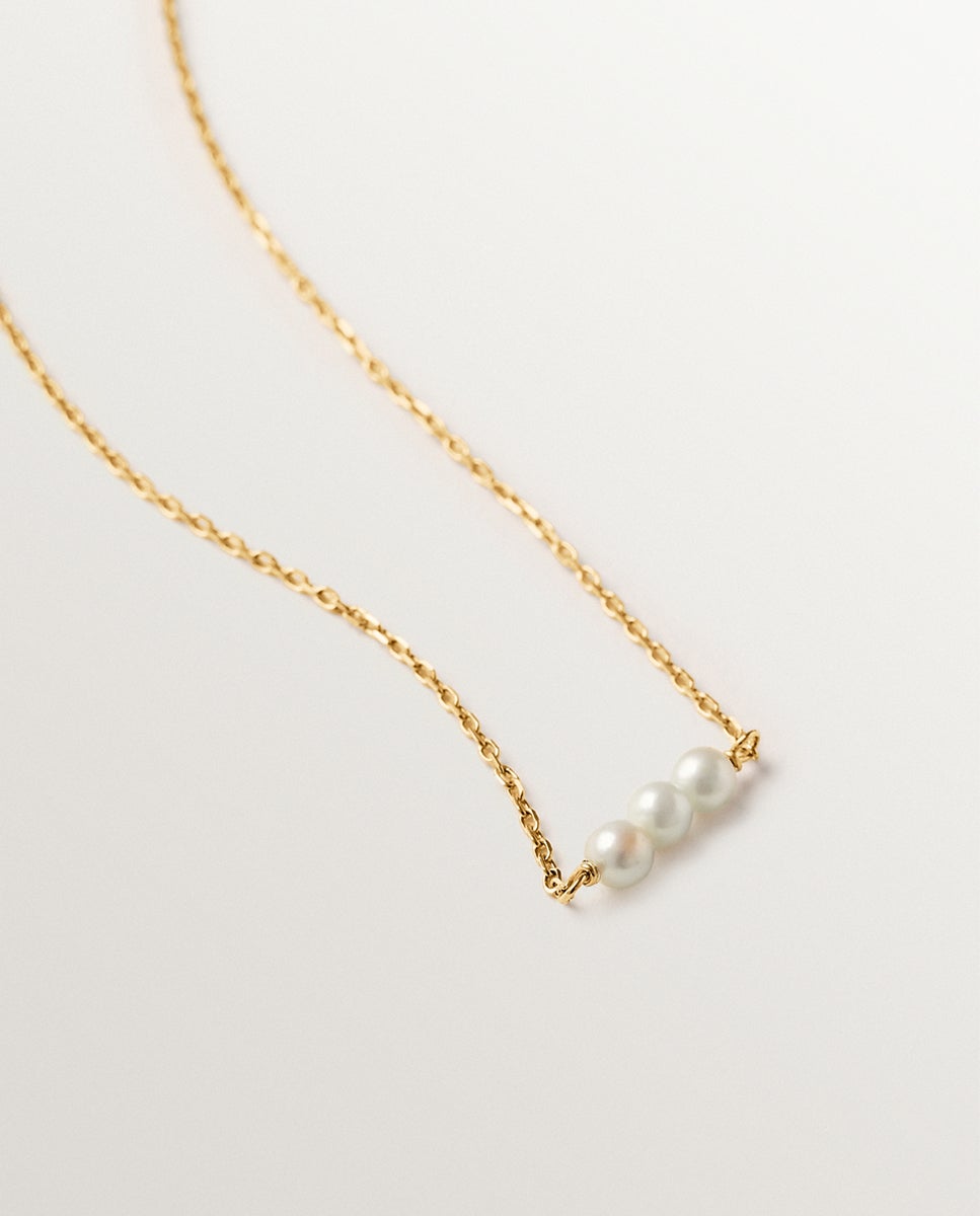 Colar de Prata 925 Banhada em Ouro Amarelo de 18k com Pérolas Branco-2