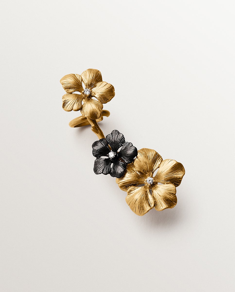 Imagem 0 de Pendente Individual Trepador Banhado em Ouro Amarelo com Cristais e Motivos de Flor