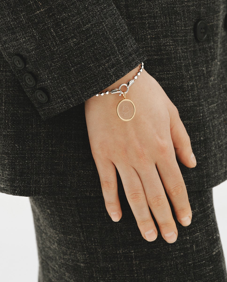 Charm Câncer de Prata 925 Banhada em Ouro Amarelo de 18k e Cristal de Rocha Transparente-2