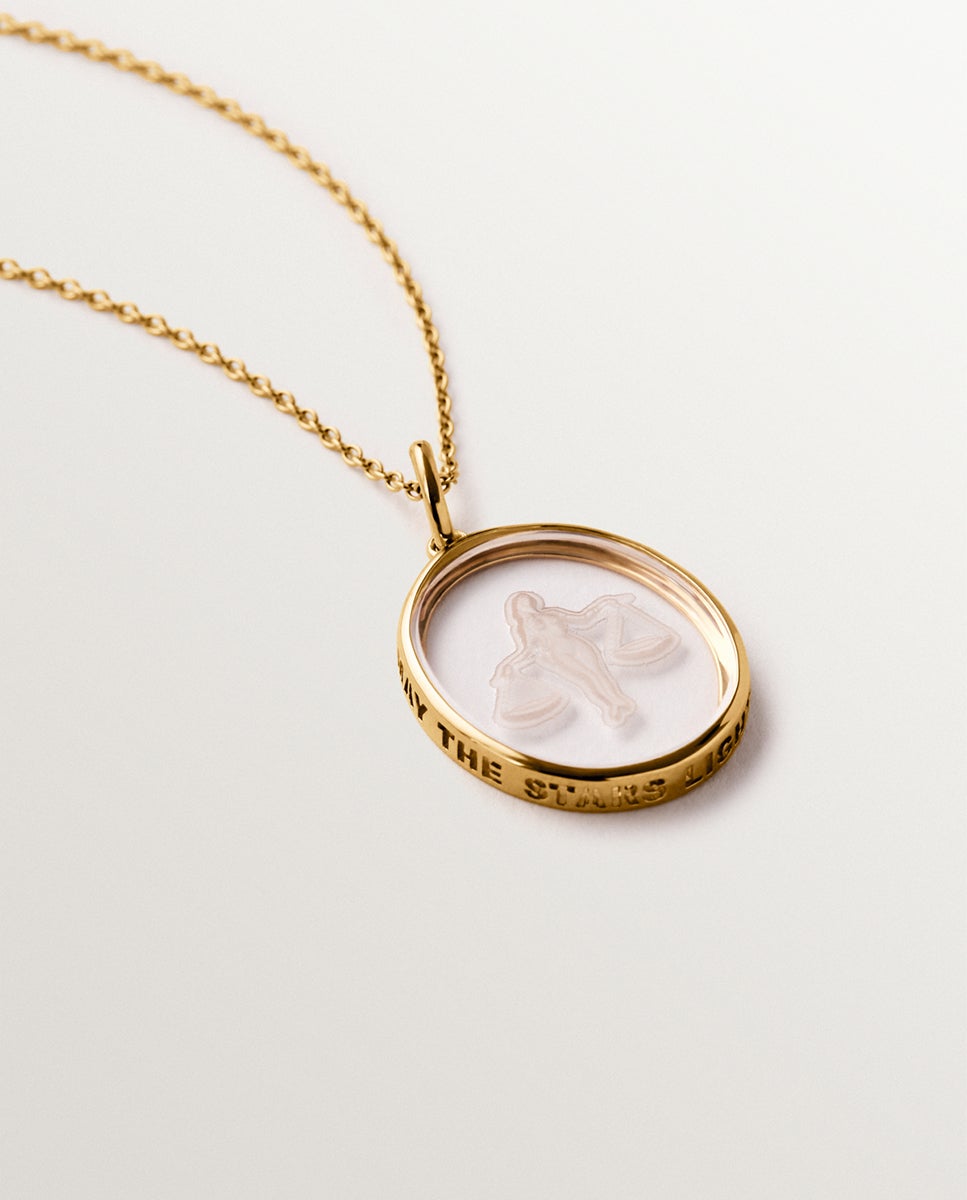 Charm Libra de Prata 925 Banhada em Ouro Amarelo de 18k e Cristal de Rocha Transparente-3