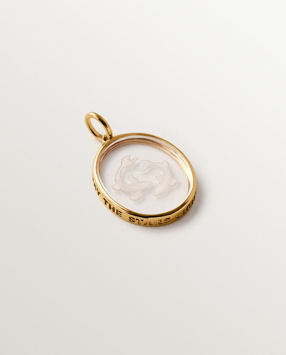 Imagem 0 de Charm Peixes de Prata 925 Banhada em Ouro Amarelo de 18k e Cristal de Rocha