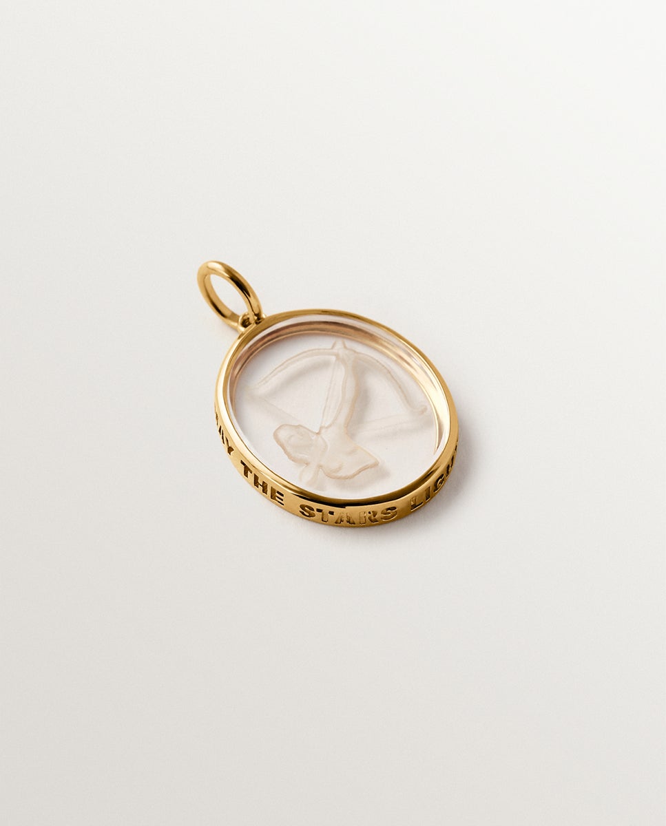 Imagem 0 de Charm Sagitário de Prata 925 Banhada em Ouro Amarelo de 18k e Cristal de Rocha