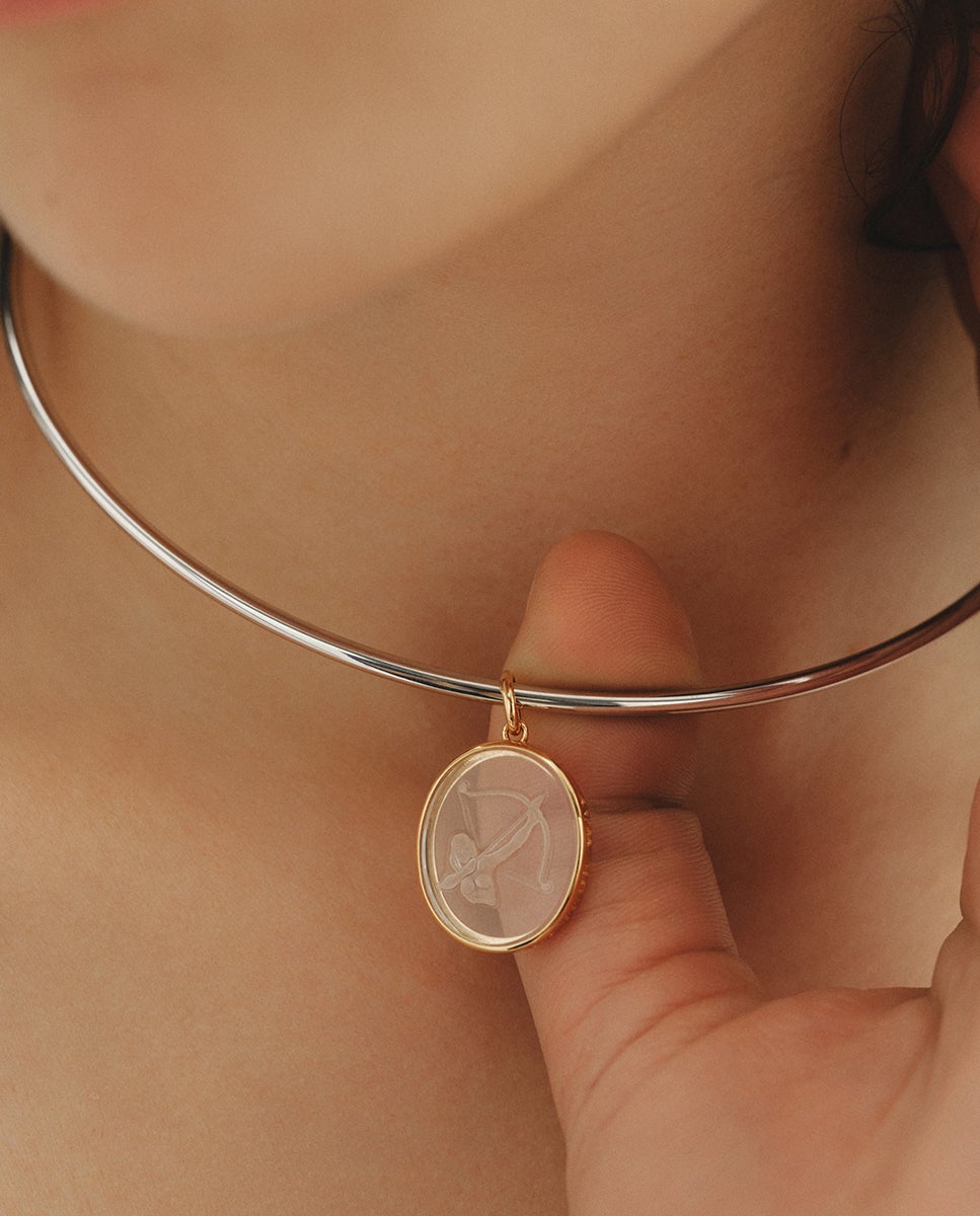 Charm Sagitário de Prata 925 Banhada em Ouro Amarelo de 18k e Cristal de Rocha Transparente-2