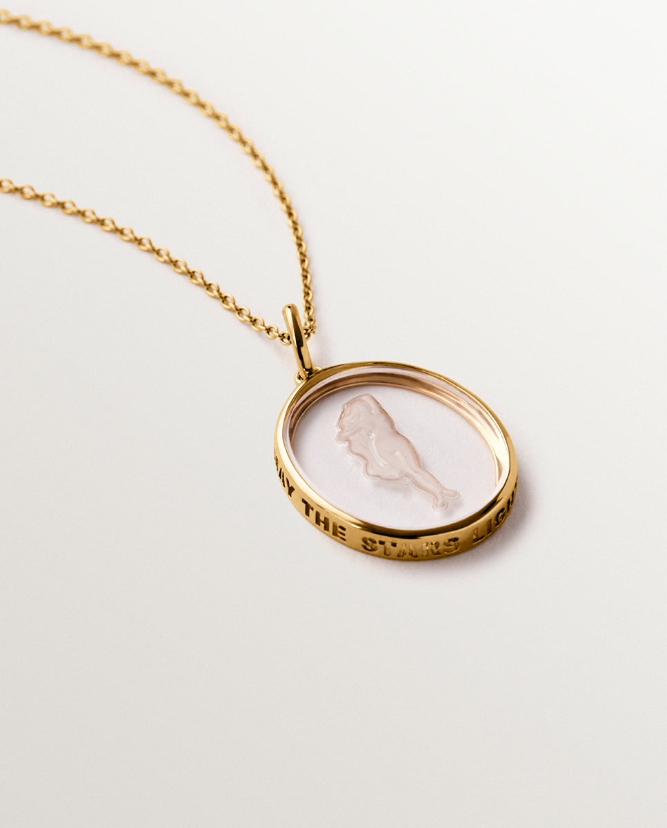 Charm Virgo de Prata 925 Banhada em Ouro Amarelo de 18k e Cristal de Rocha Transparente-3