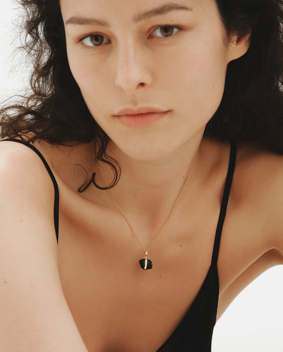 Charm de Prata 925 Banhada em Ouro Amarelo de 18k com Ónix Preto Preto-2
