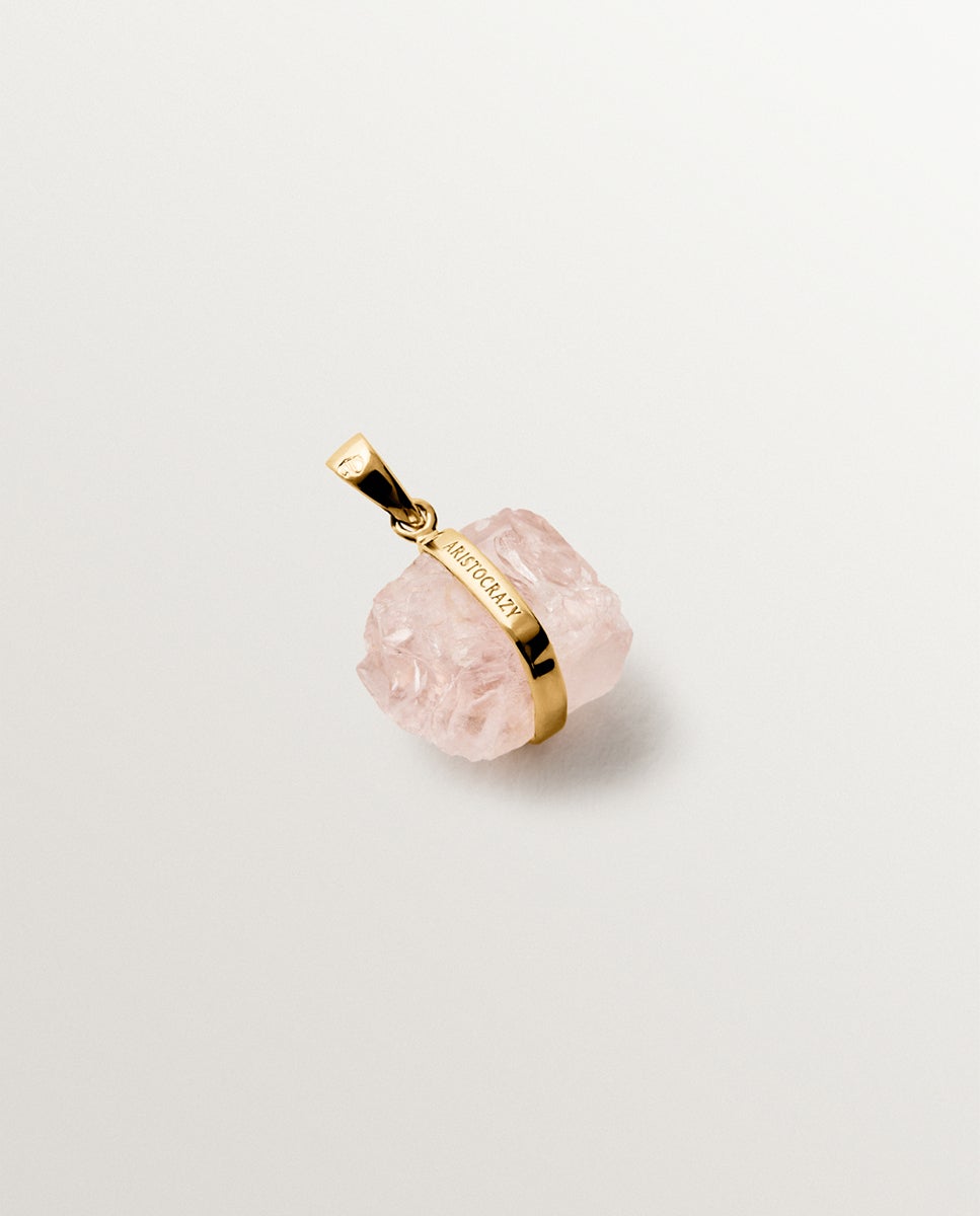 Pendente de Prata 925 Banhada em Ouro Amarelo de 18k com Quartzo Rosa Rosa / Branco-1