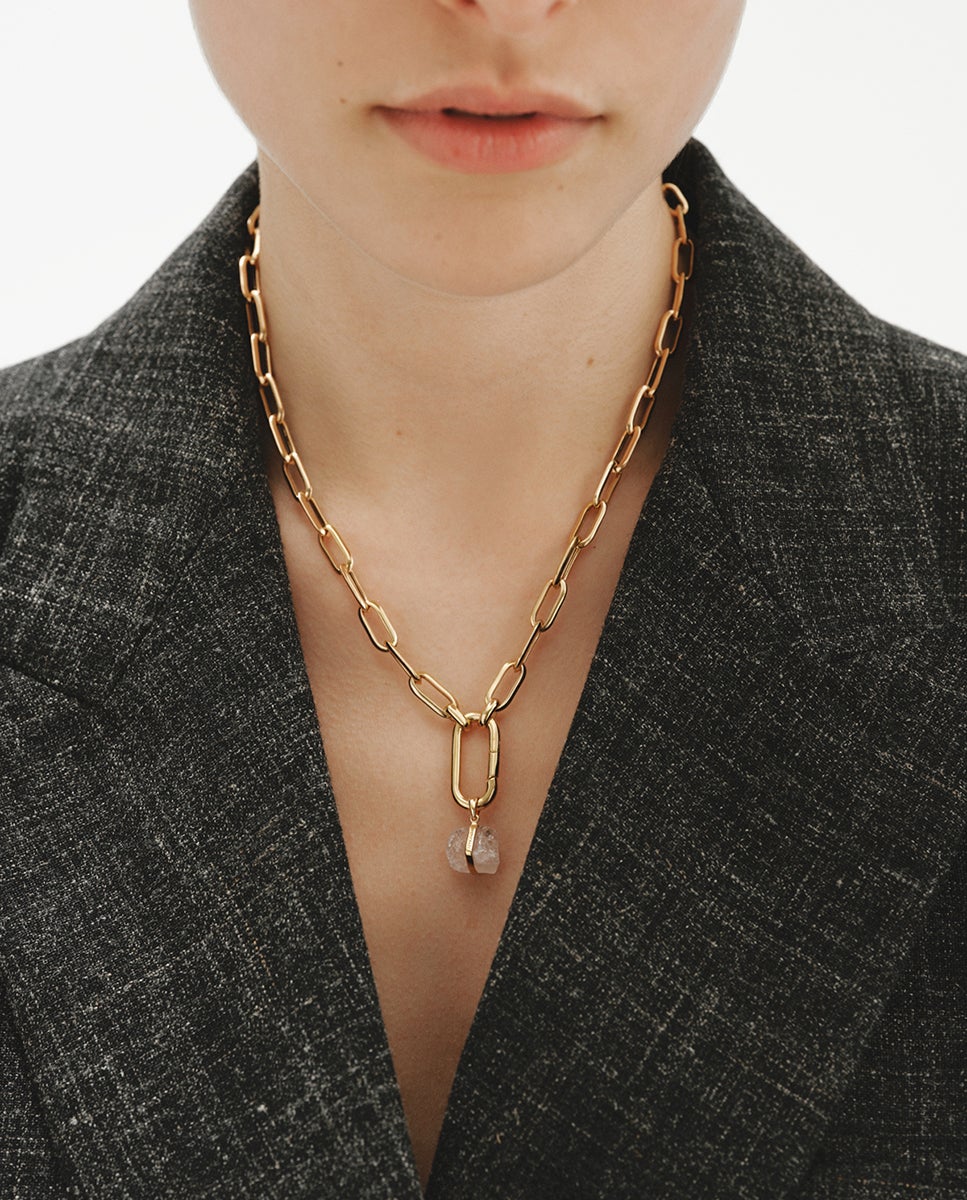 Pendente de Prata 925 Banhada em Ouro Amarelo de 18k com Quartzo Rosa Rosa / Branco-4