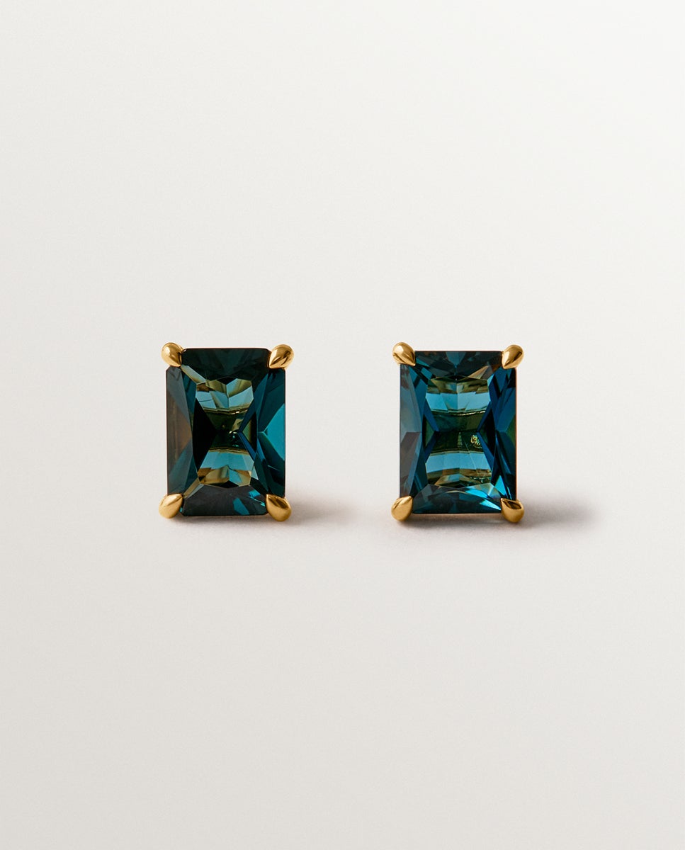 Imagem 0 de Brincos de Prata 925 Banhada a Ouro Amarelo de 18k com Topázio Azul London