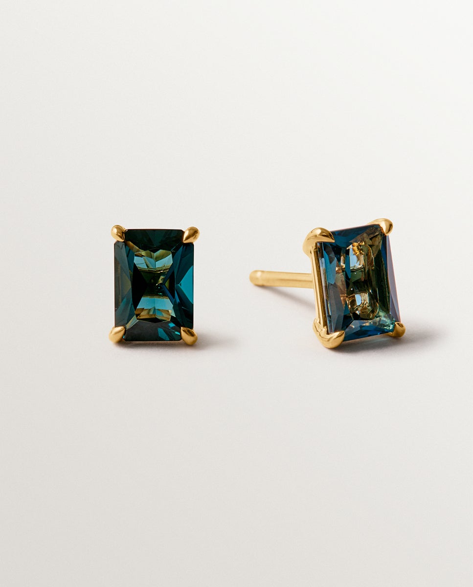 Brincos de Prata 925 Banhada a Ouro Amarelo de 18k com Topázio Azul London Turquesa-3