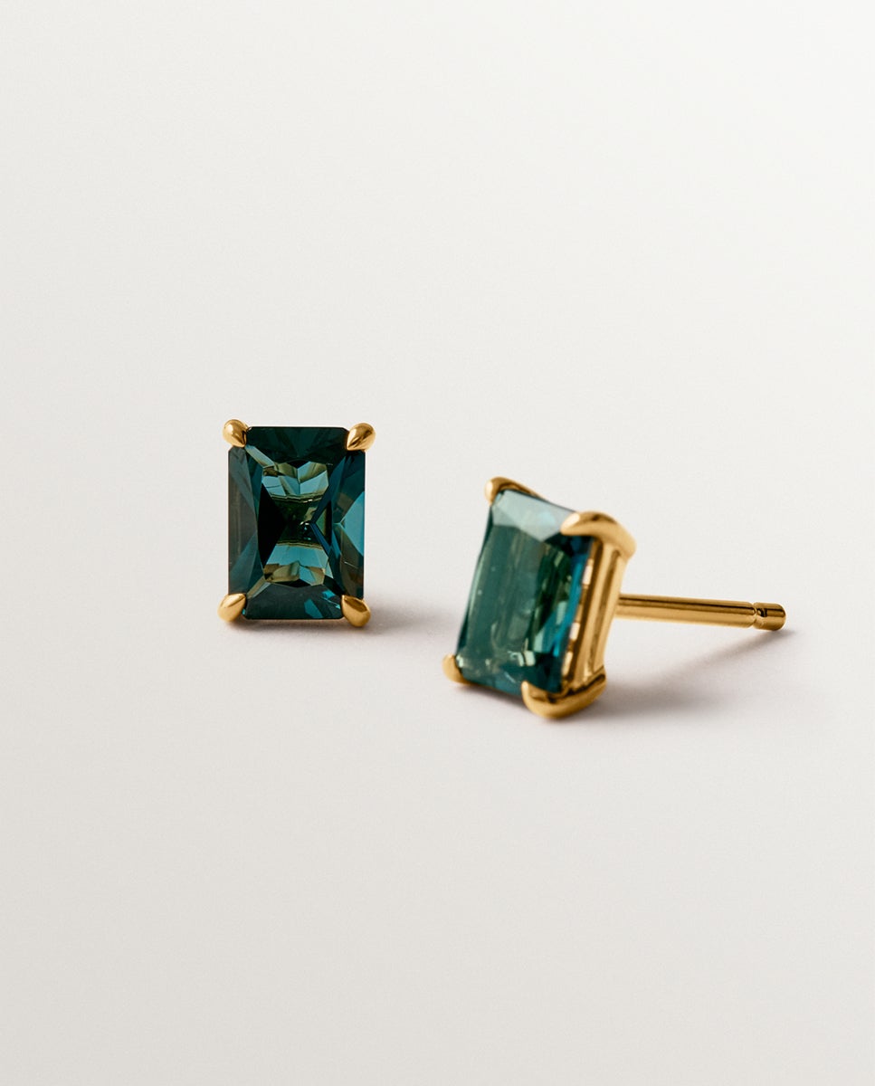 Brincos de Prata 925 Banhada a Ouro Amarelo de 18k com Topázio Azul London Turquesa-5