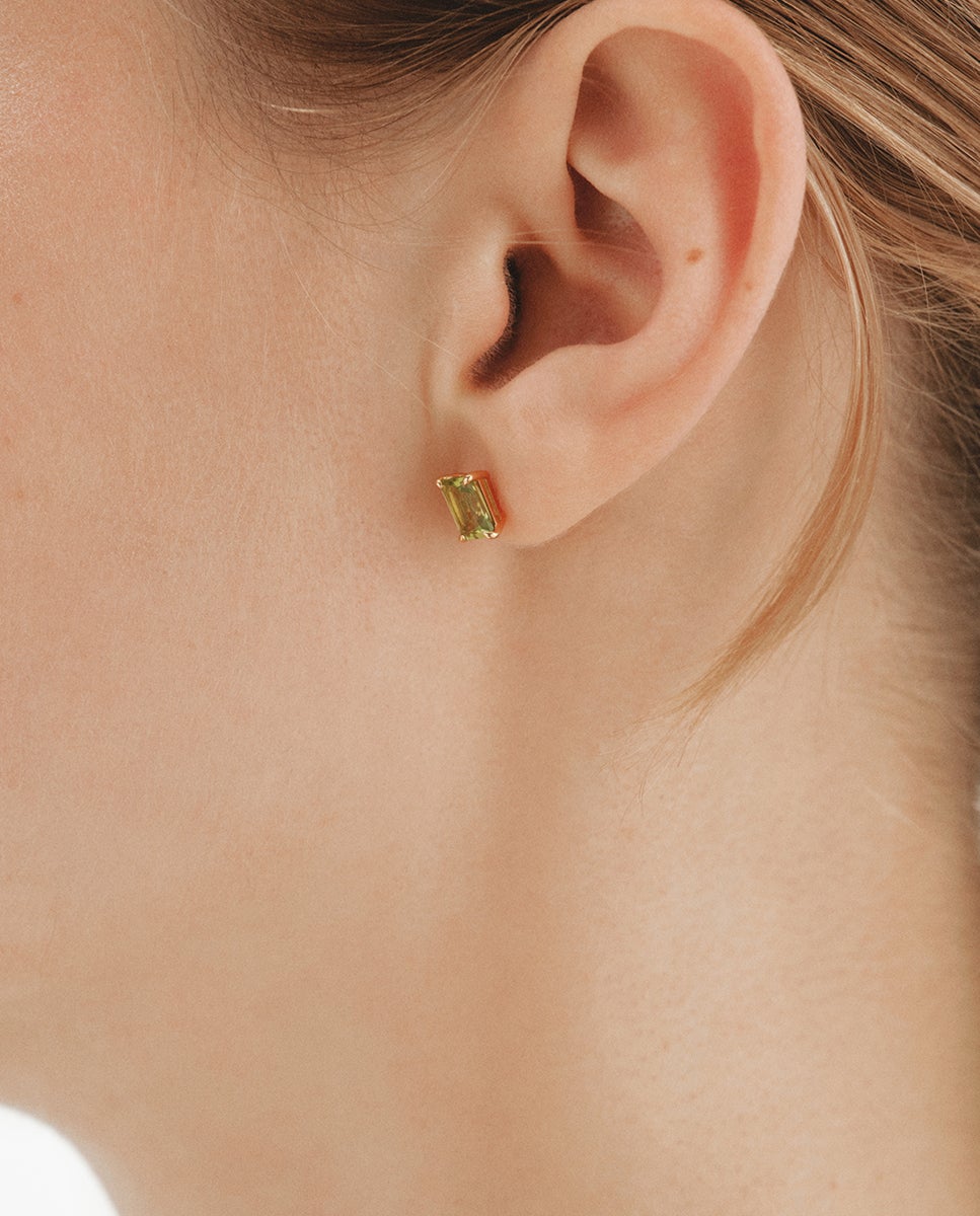 Brincos de Prata 925 Banhados em Ouro Amarelo de 18k com Peridotos Verdes Verde-2