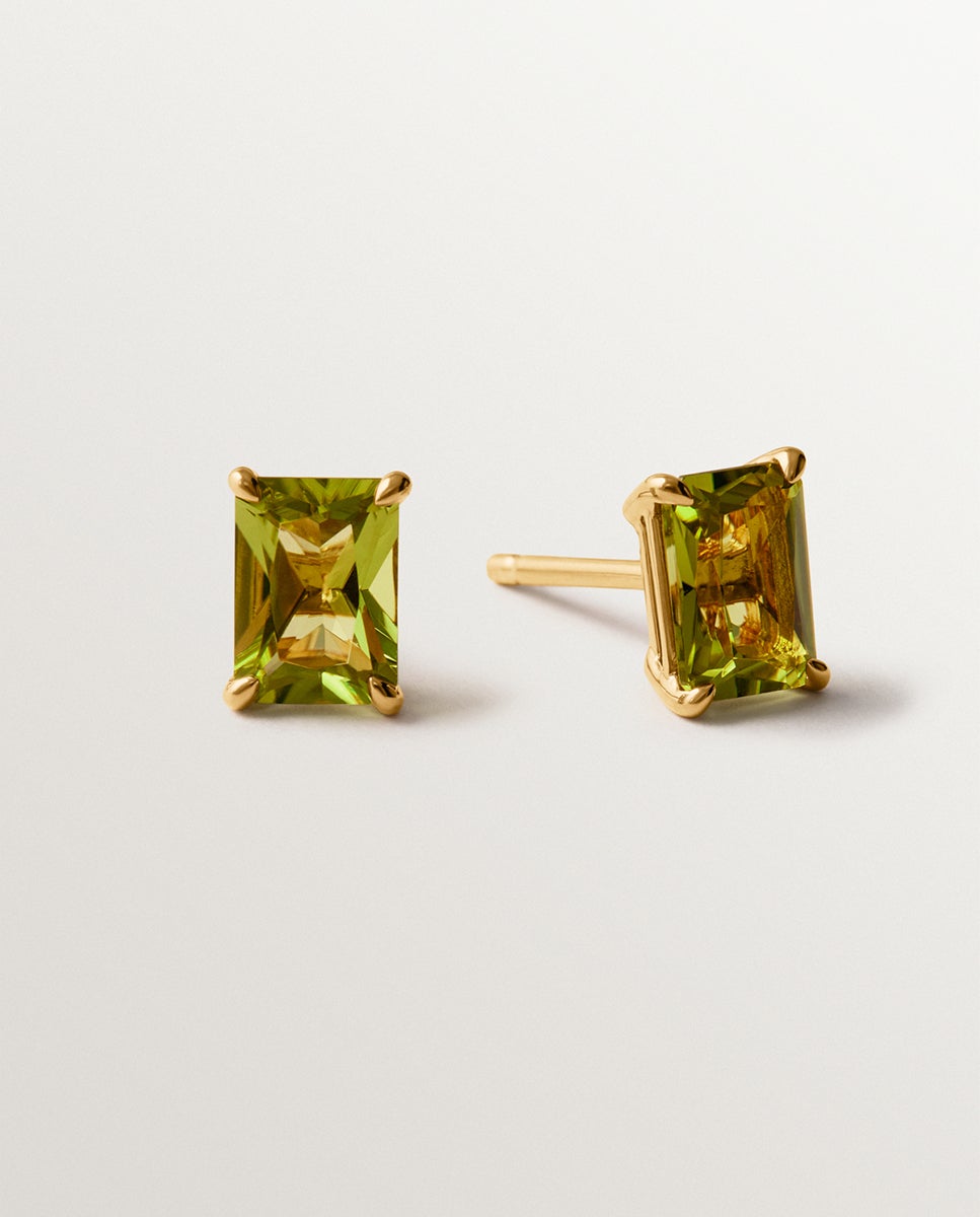 Brincos de Prata 925 Banhados em Ouro Amarelo de 18k com Peridotos Verdes Verde-3