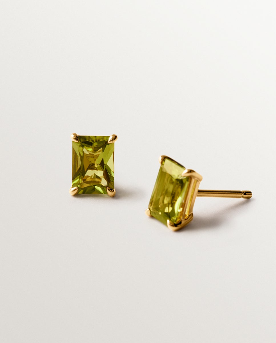 Brincos de Prata 925 Banhados em Ouro Amarelo de 18k com Peridotos Verdes Verde-5