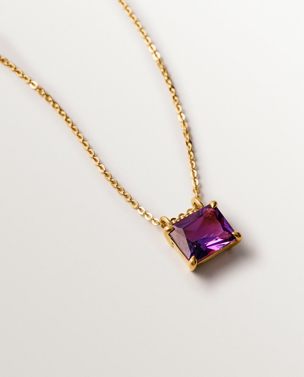 Corrente com Pingente de Prata 925 Banhada a Ouro Amarelo de 18k com Ametista Rosa Rosa-3