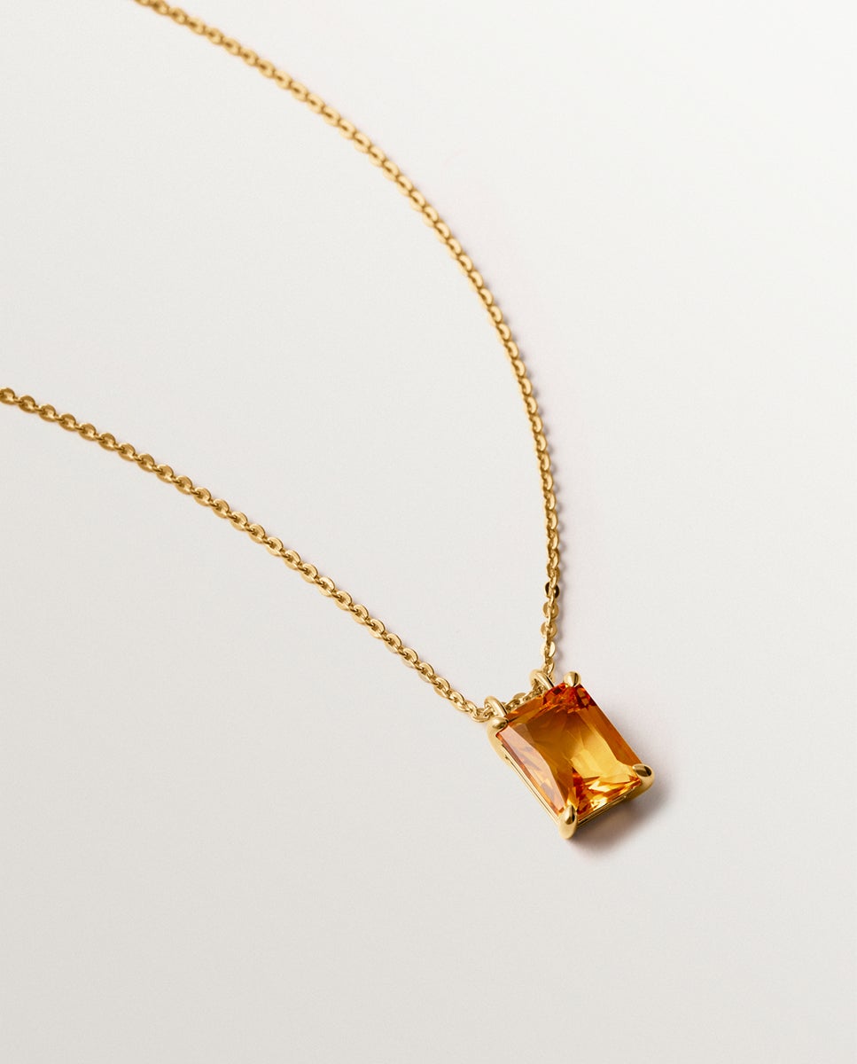 Corrente com Pingente de Prata 925 Banhada a Ouro Amarelo de 18k com Citrino Laranja Laranja-3