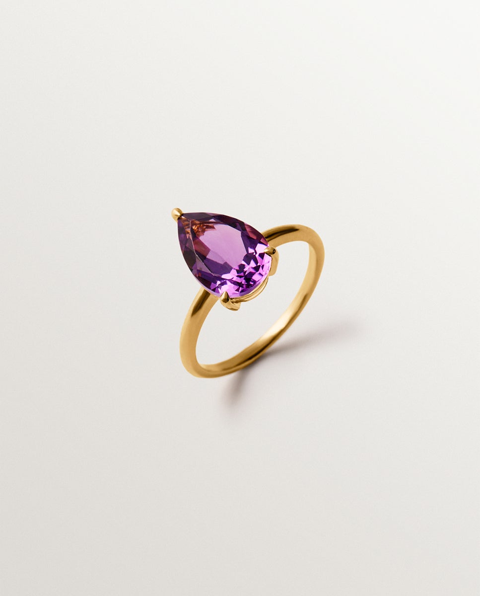 Imagem 0 de Anel de Prata 925 Banhada em Ouro Amarelo de 18k com Ametista Rosa