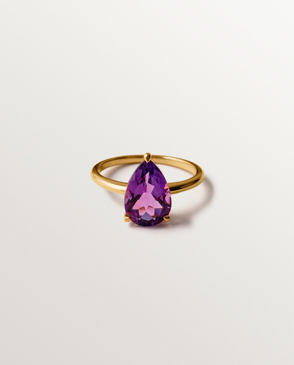 Anel de Prata 925 Banhada em Ouro Amarelo de 18k com Ametista Rosa Rosa-3