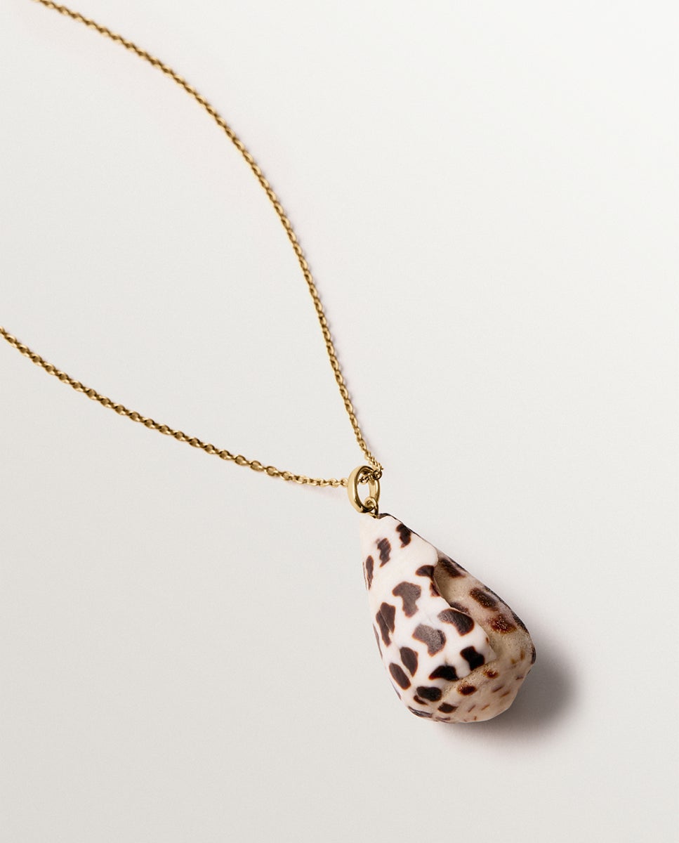 Charm de Prata 925 Banhada em Ouro Amarelo de 18k com Concha Castanha Castanho-5