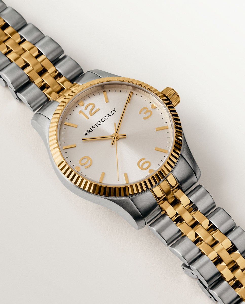 Relógio St. Barth Armis com Bracelete Bicolor de Aço em Cinzento e Amarelo e Mostrador Acinzentado Dourado-2