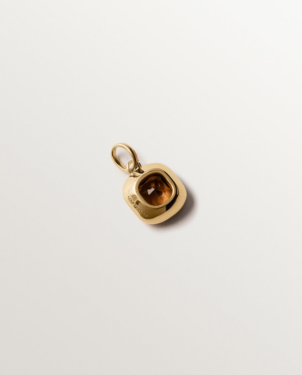 Charm de Prata 925 Banhada em Ouro Amarelo de 18k com Quartzo Fumê Castanho-3