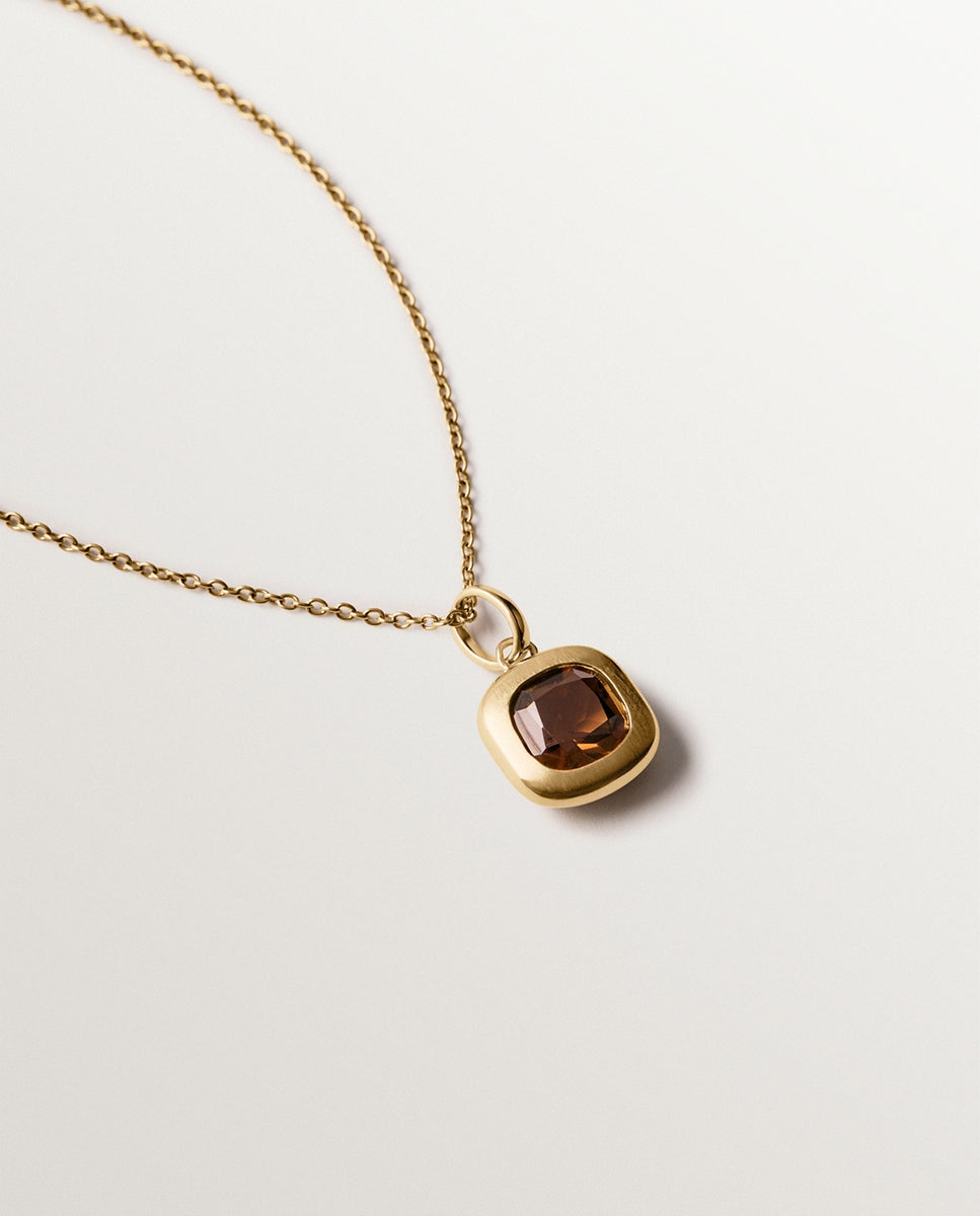 Charm de Prata 925 Banhada em Ouro Amarelo de 18k com Quartzo Fumê Castanho-5