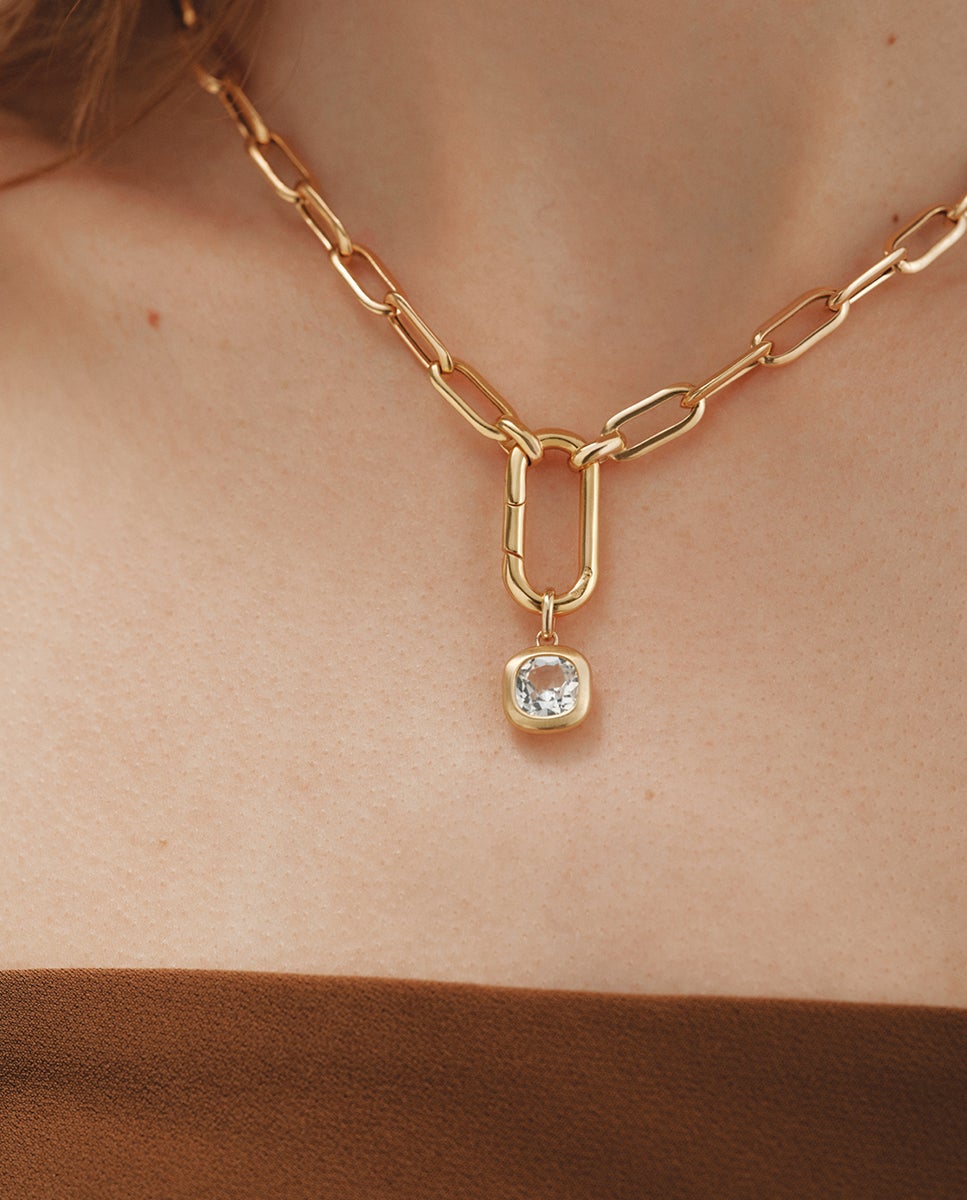 Charm de Prata 925 Banhada em Ouro Amarelo de 18k com Topázio Branco Branco-2